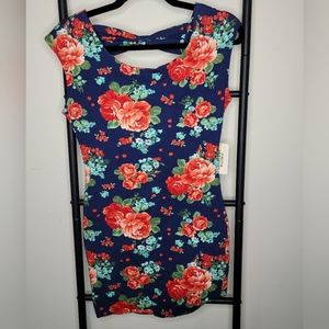 Vintage Forever 21 garden party floral bodycon dress bow back cutout RARE!
